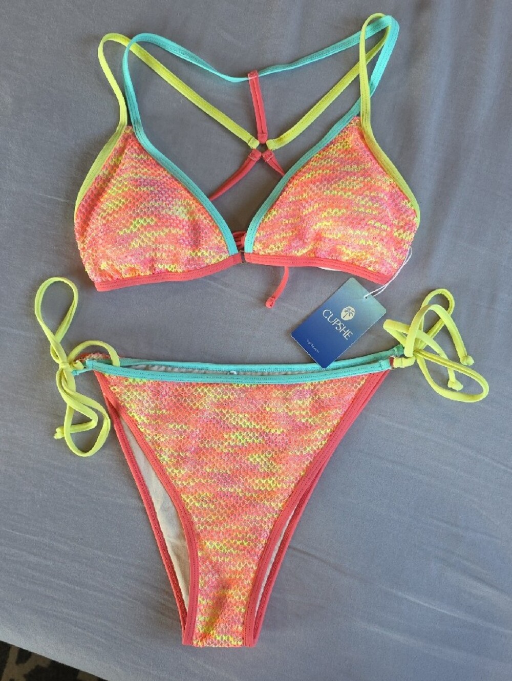 Cupshe Sunstruck Energy Neon Bikini Set Size-Large. NWT